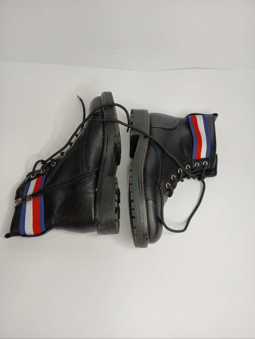 Tommy Hilfiger Black Leather Ankle Boots Size 10 | Chunky Sole Lace-Up | Casual - Picture 6 of 8